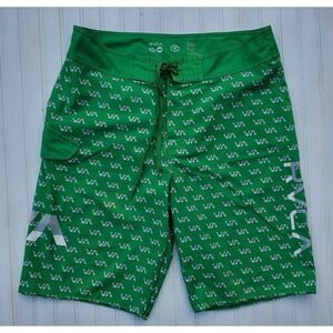 RVCA VA Board Shorts Mens 32 Fits 34 Geometric Swim Surf Trunks Green Beach
